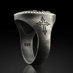 Electroplated alloy ring with Christ motif for men