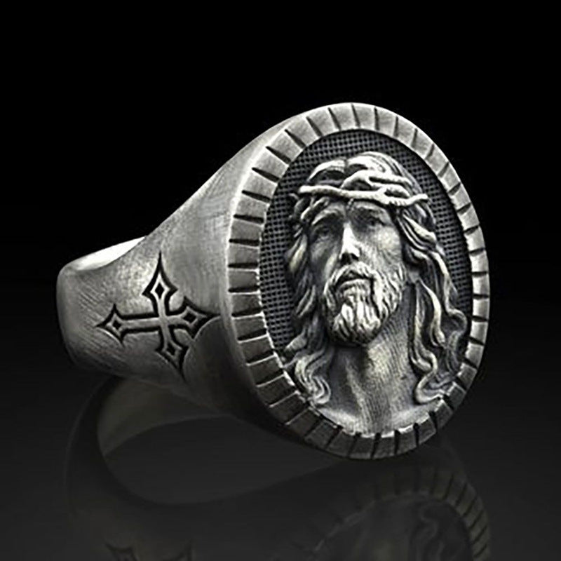 Stylized view of the ancient silver finish on faith ring