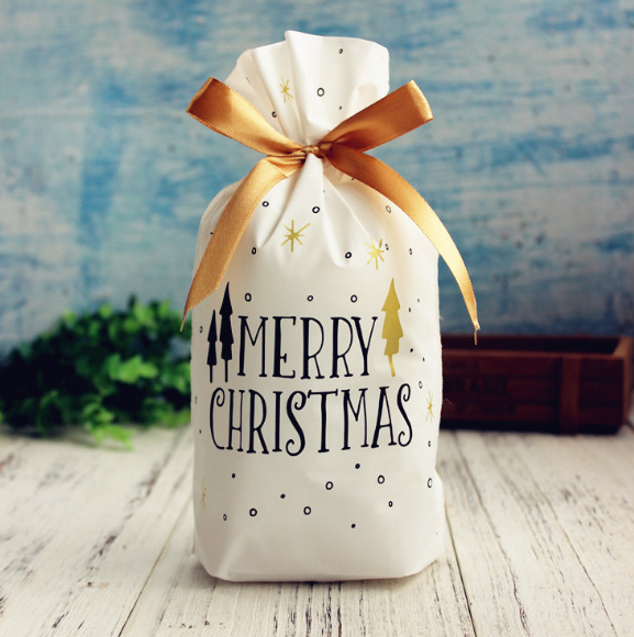 Festive holiday drawstring bags ready for gift giving