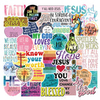 50 pack of inspirational Christian stickers featuring famous faith sayings