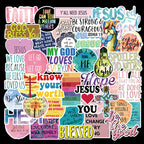 Christian faith stickers laid out showing variety of designs