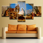 Set of framed canvas prints showing prayer hand motif in modern style