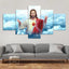 5-piece religious Jesus canvas wall art display on living room wall - Christian home decor