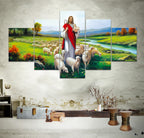 Jesus and Sheep 5-Piece Canvas Wall Art Set - Christian Home Decor
