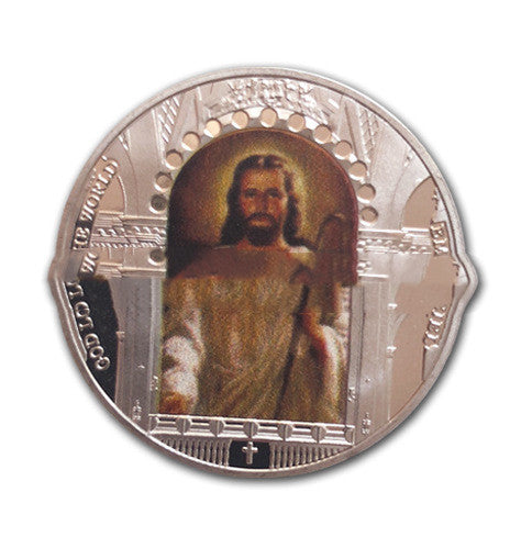 Jesus Christ commemorative coin in silver-tone finish with detailed engraving