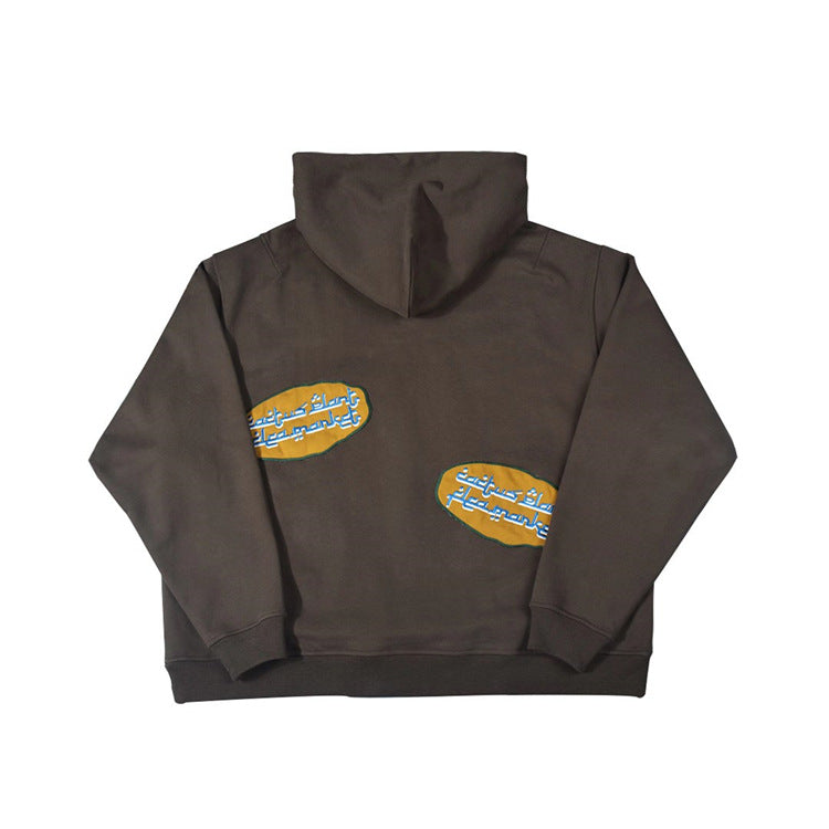 Side view of brown slim fit hoodie with gospel message print