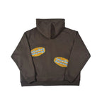 Side view of brown slim fit hoodie with gospel message print