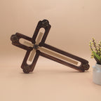 Decorative cross featuring hand-painted religious pattern