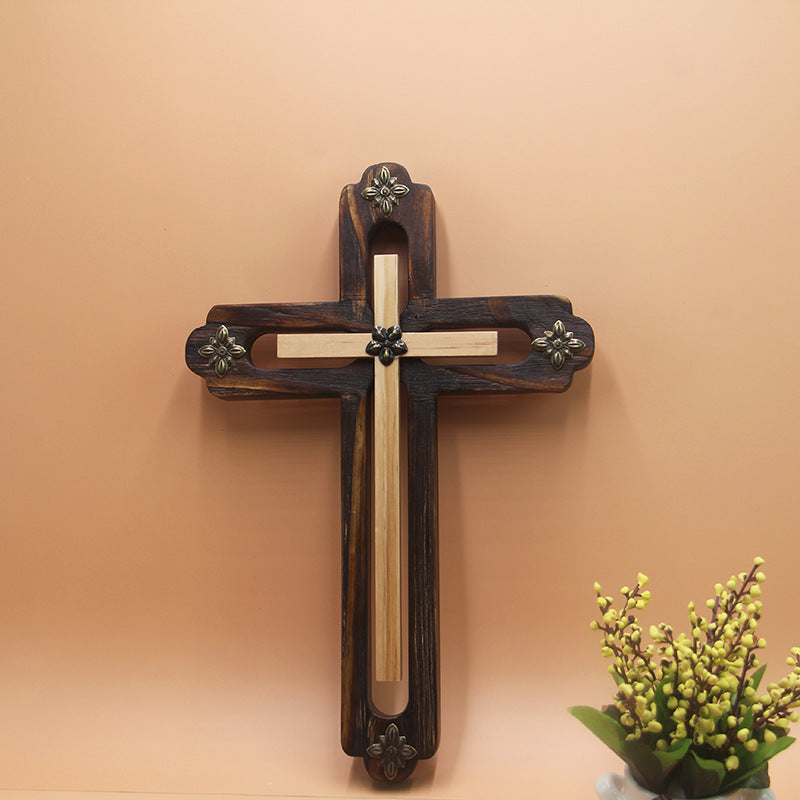 Hand-painted charcoal cross wall decor for church or home