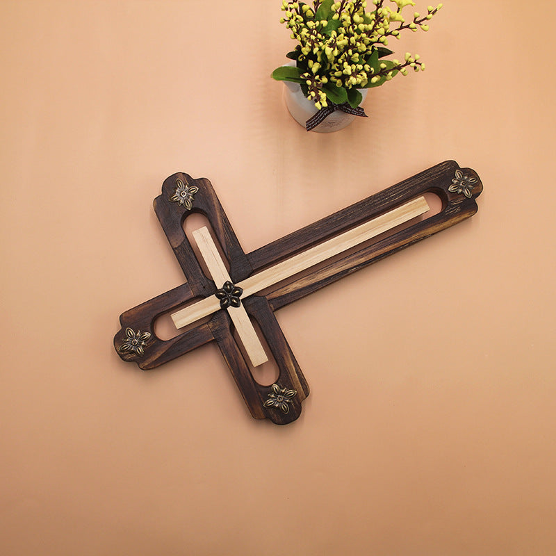 Hand-Painted Charcoal Cross Wall Decor Secondary image