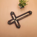Pine wood cross with metal hardware in charcoal finish