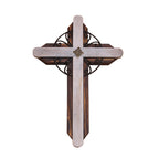 Close-up of wooden cross pendant showing apricot grain texture and craftsmanship