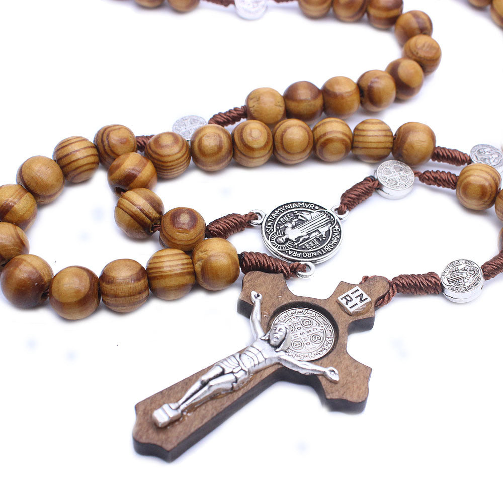 Wooden rosary necklace for prayer and devotion