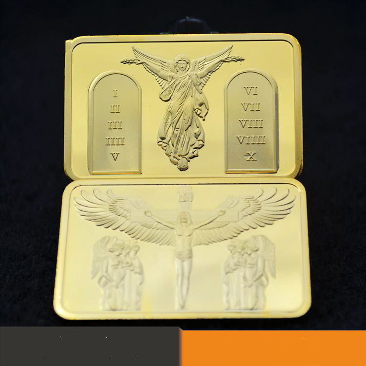 Gold-plated Jesus Wings Cross commemorative coin with wing and cross motif