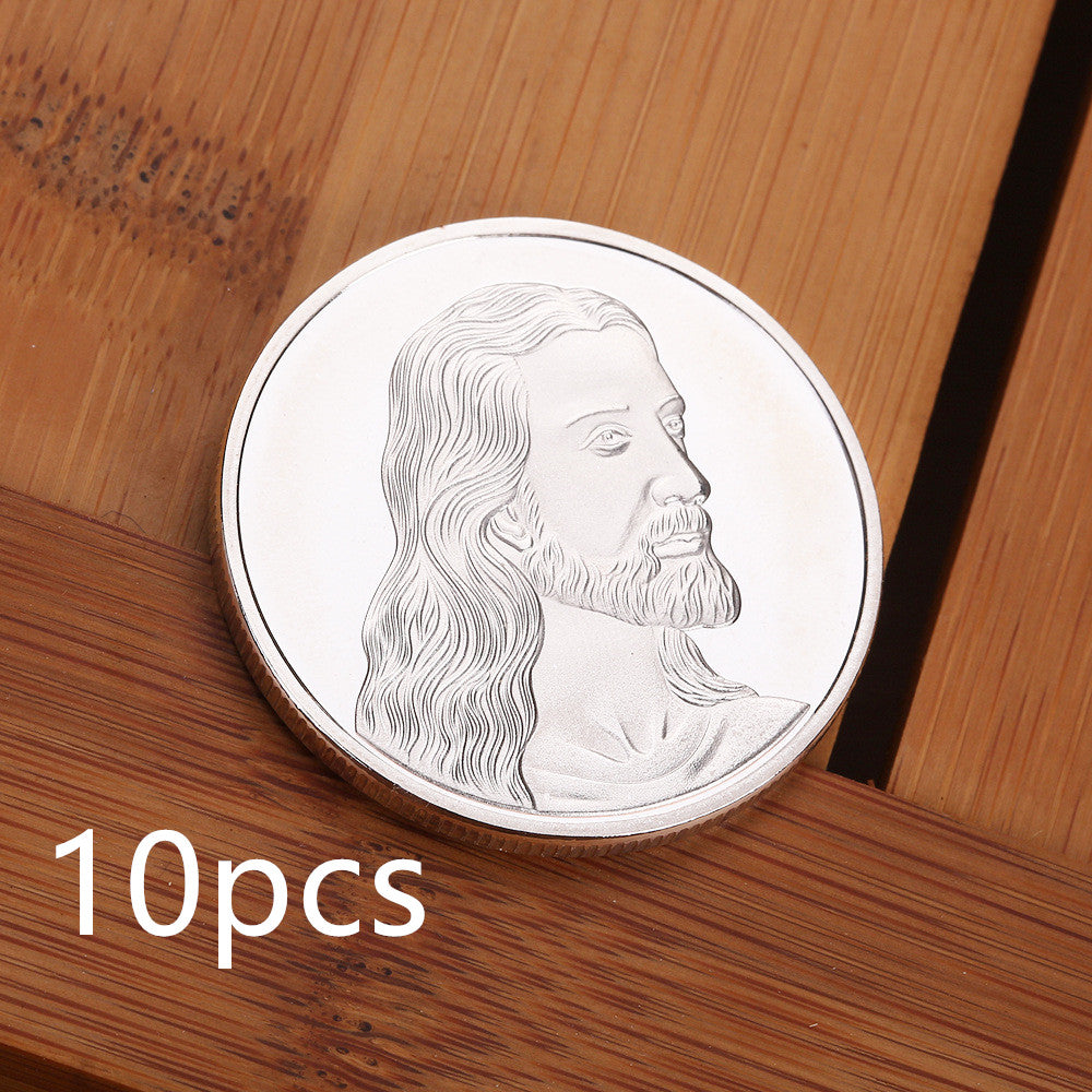 Jesus commemorative coin with ruler showing 40mm size