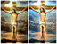 Full drill diamond painting featuring Jesus beneath the Christian cross on canvas