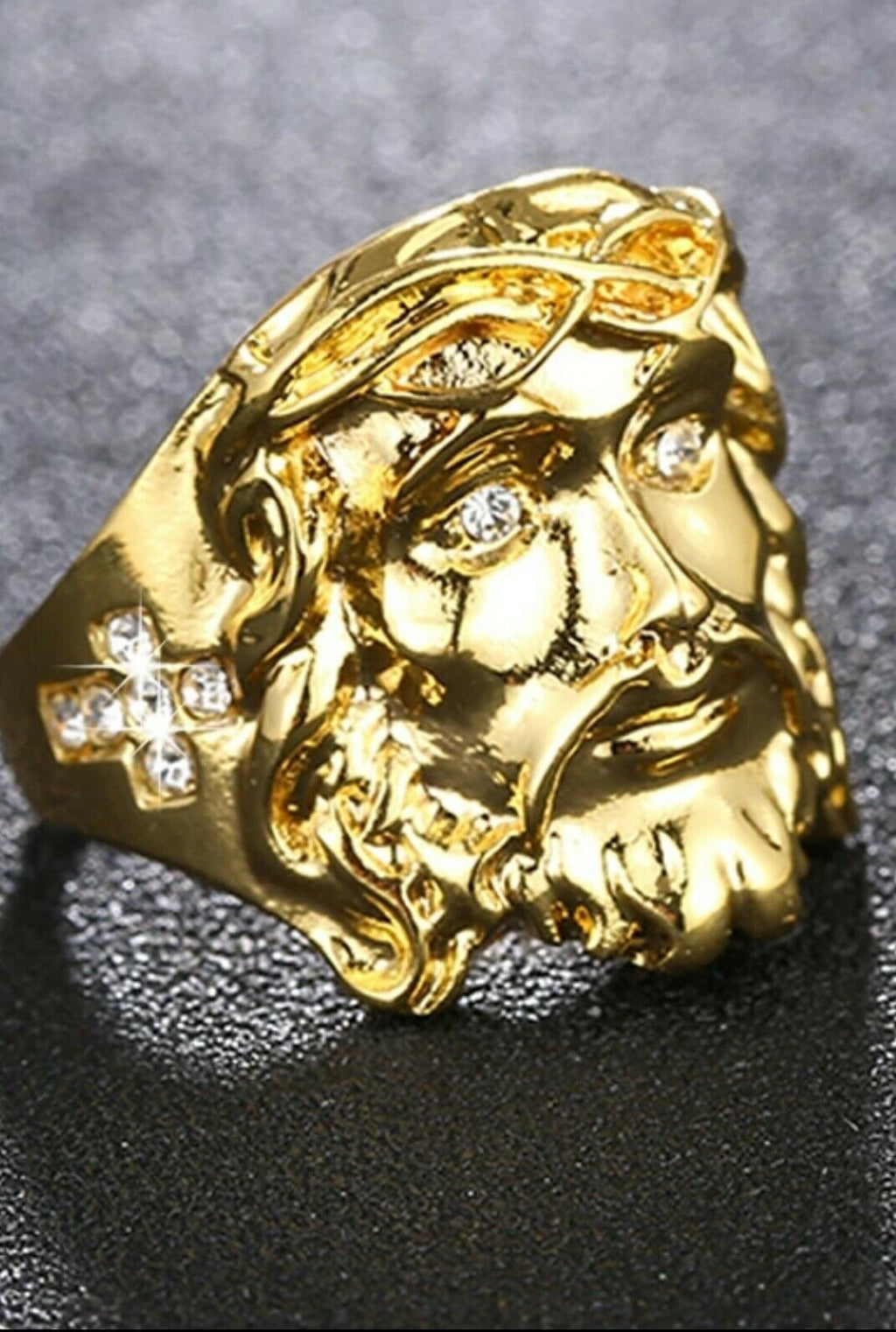 Fashion cross ring with gold plating and crystal - lifestyle view