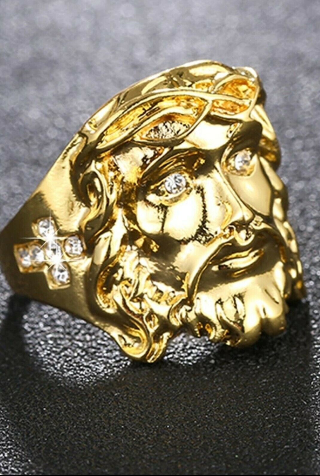 Fashion cross ring with gold plating and crystal - lifestyle view