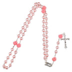 Korean style cross long bead necklace with snake chain pendant