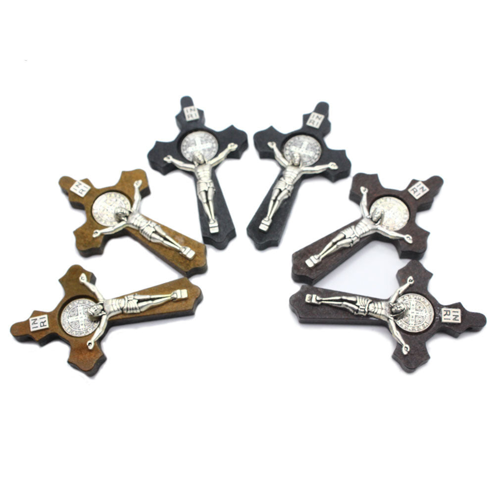 Jesus Christ INRI cross pendant in light brown finish with inscription Main image