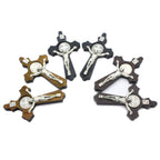 Jesus Christ INRI cross pendant in light brown finish with inscription
