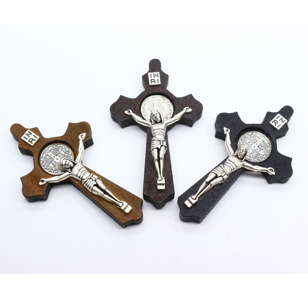 Jesus Christ INRI cross pendant in dark brown alloy material