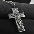 Silver pendant necklace with Jesus cross and mixed gems