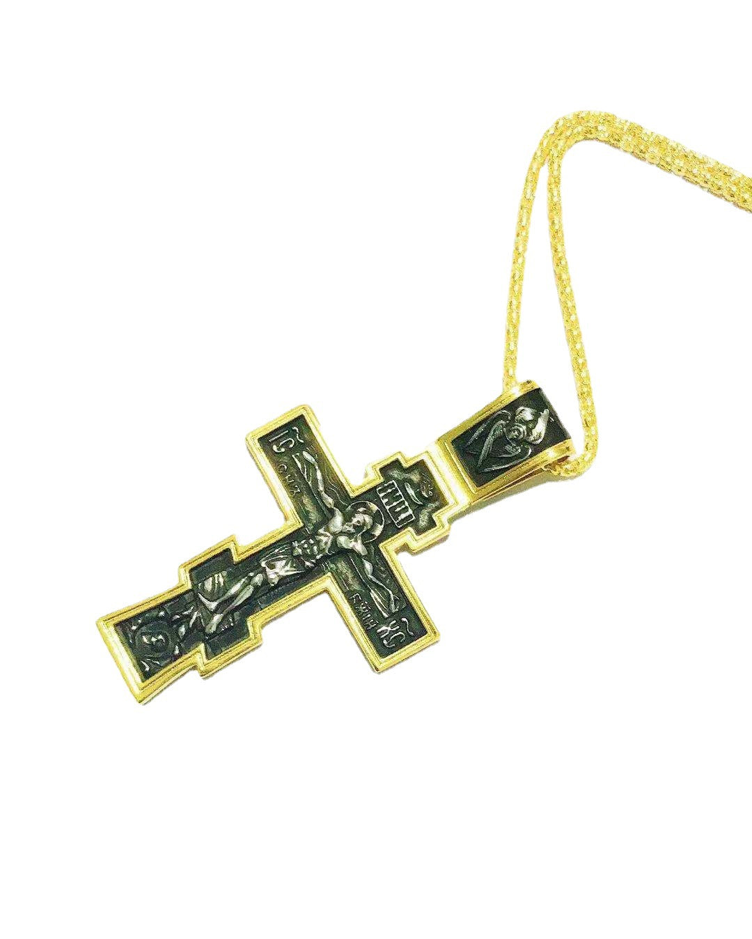 Cross Jesus Pendant Necklace laid flat for product view