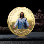 Embossed Jesus commemorative medal front view with religious symbolism