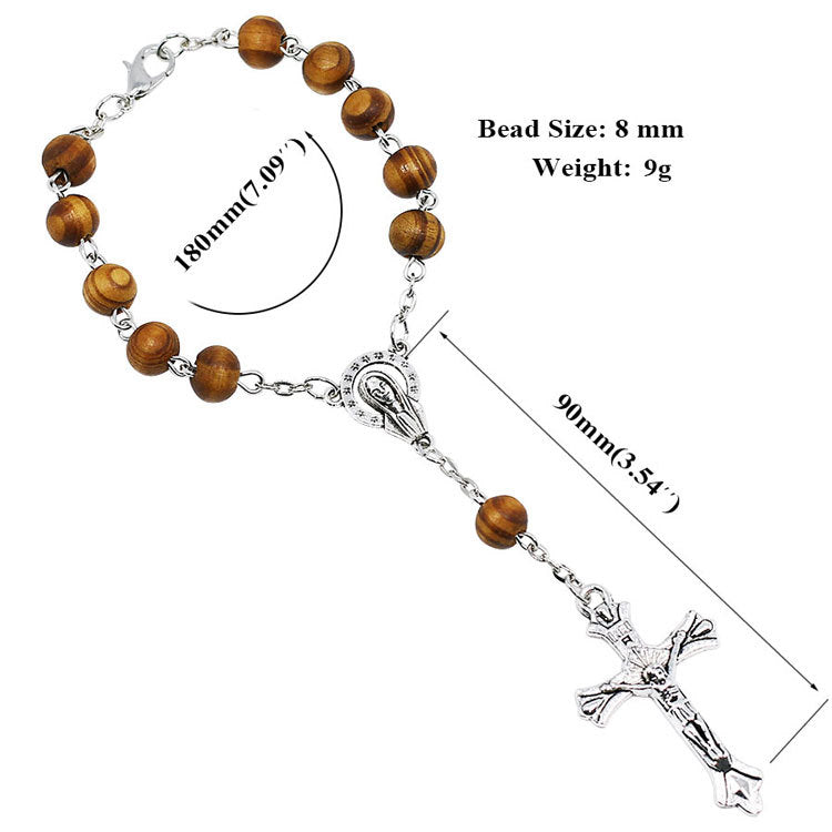 Wooden Beads Cross Rosary Bracelet Secondary image