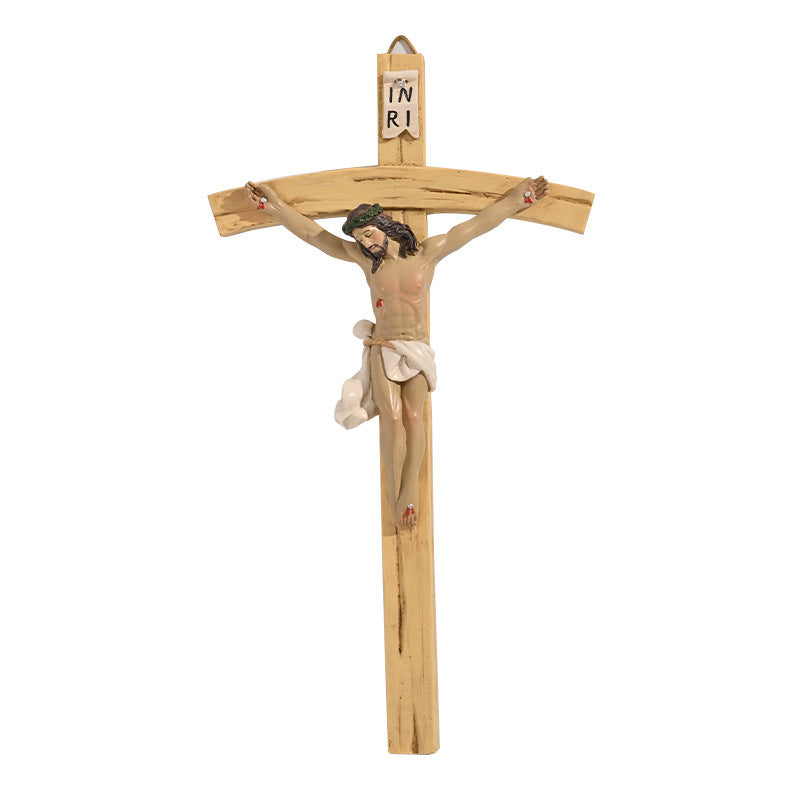 Modern simple crucifix statue in white synthetic resin for Christian home decoration