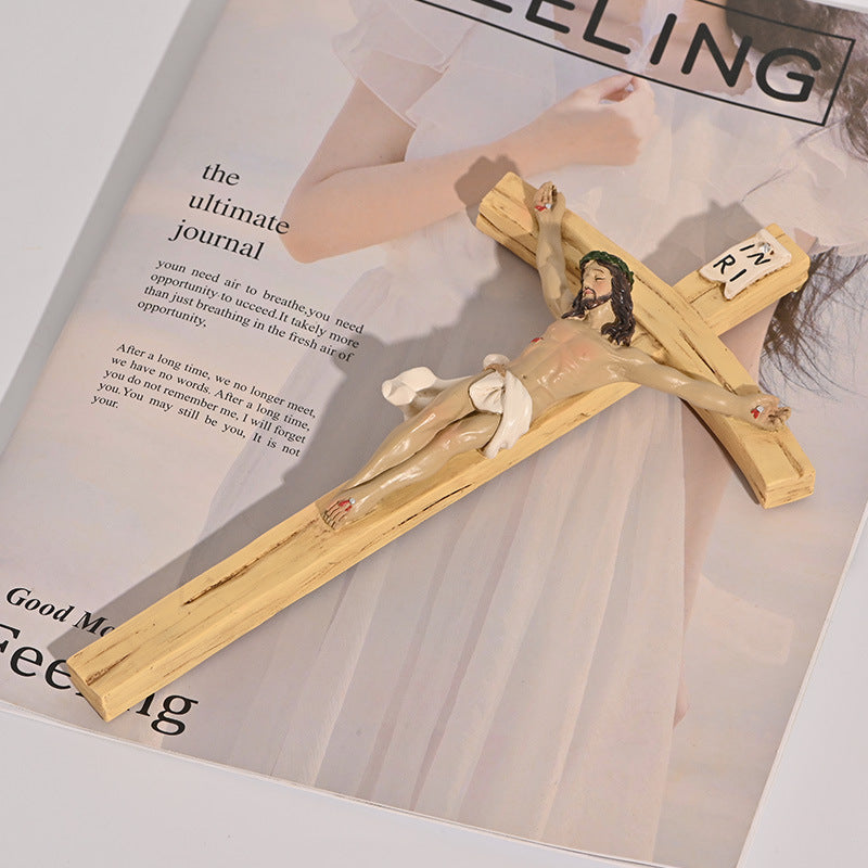 Jesus Crucifix Wall Hanging - Modern Resin Cross Statue Secondary image