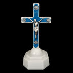 Compact Catholic cross decoration sized for mantel or bedside display