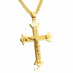 Geometric cross pendant in titanium steel with electroplated finish