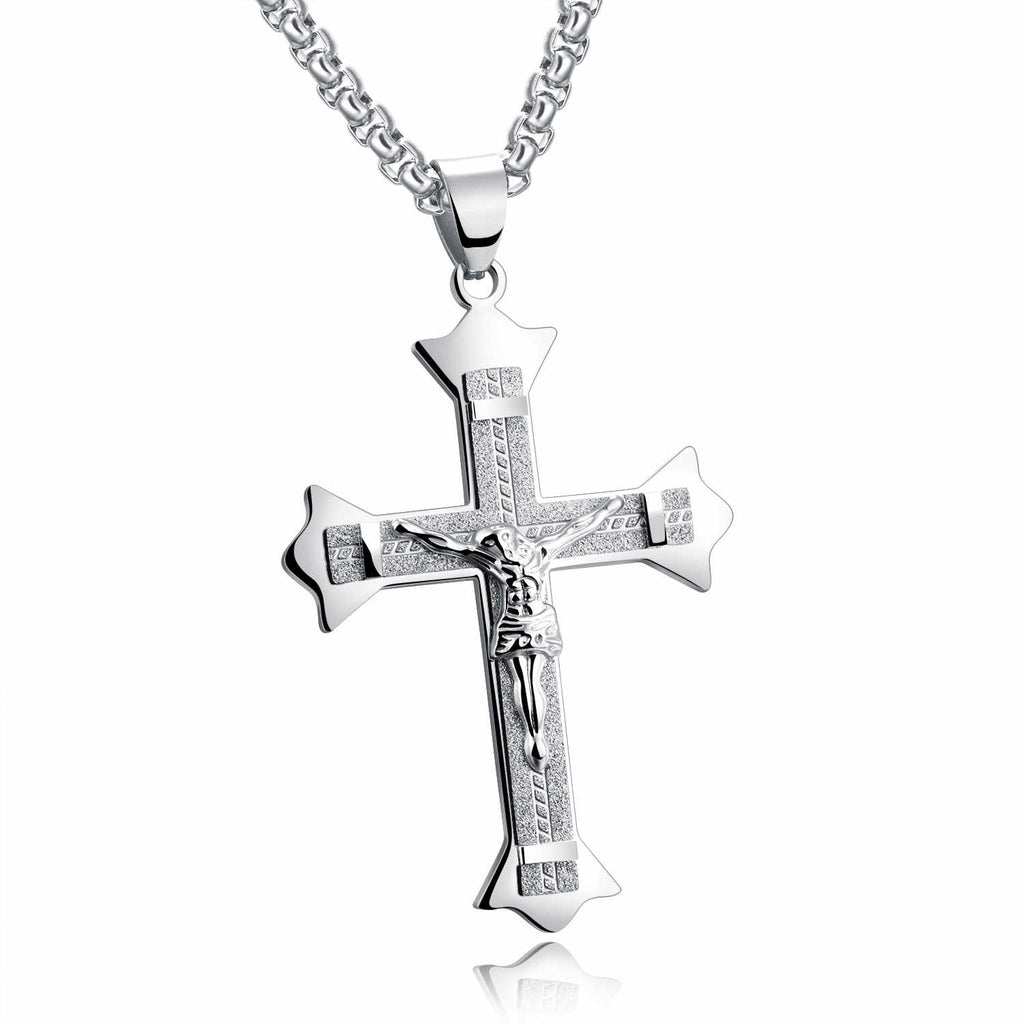 Men's faith necklace featuring classic cross design in steel tone