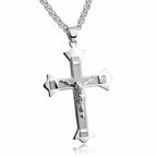 Men's faith necklace featuring classic cross design in steel tone
