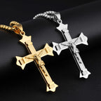 Gold tone cross pendant necklace for men - side view