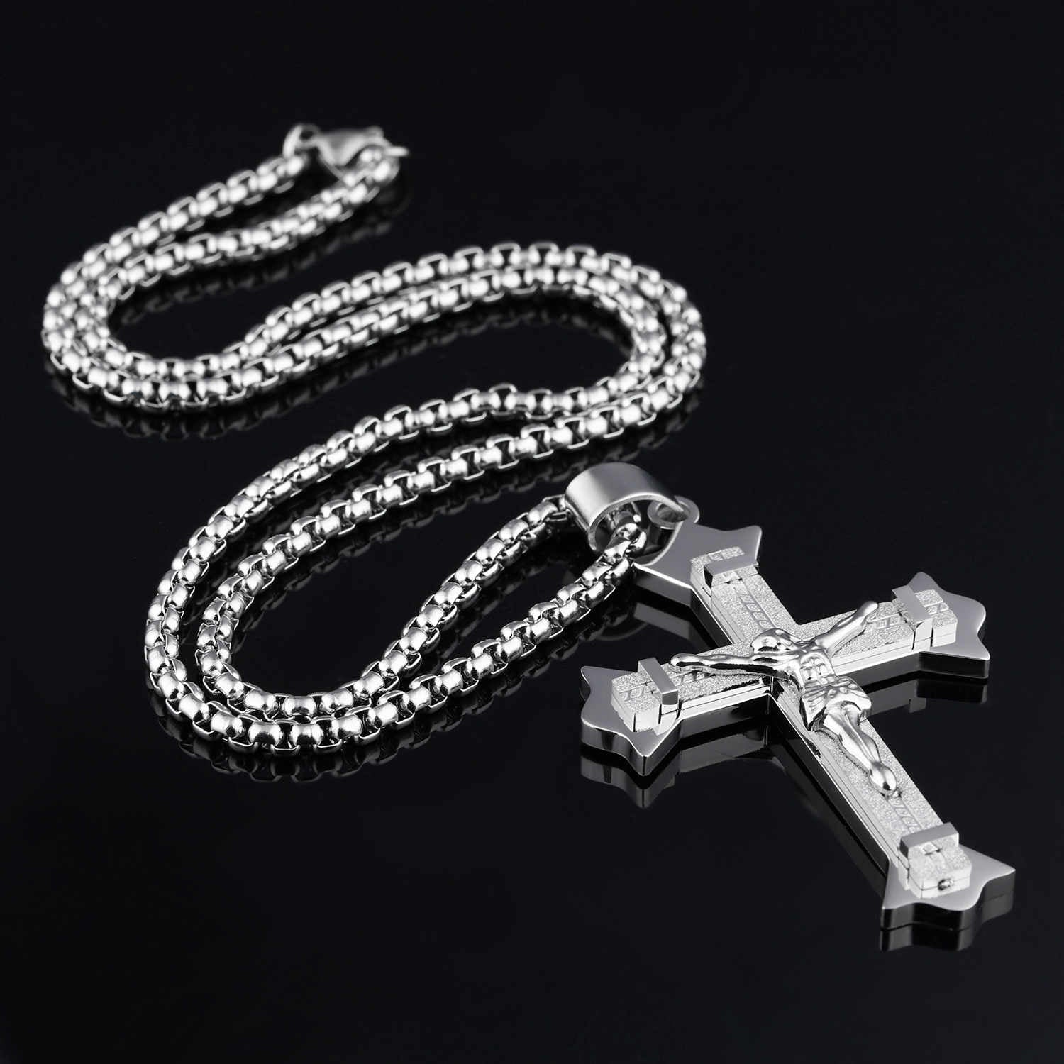 Bold titanium steel cross pendant without chain detail