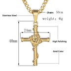 Close-up of stainless steel cross pendant showcasing classic Christian design