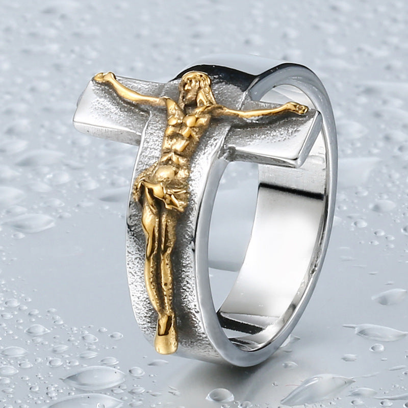Jesus cross ring styled for men with bold design