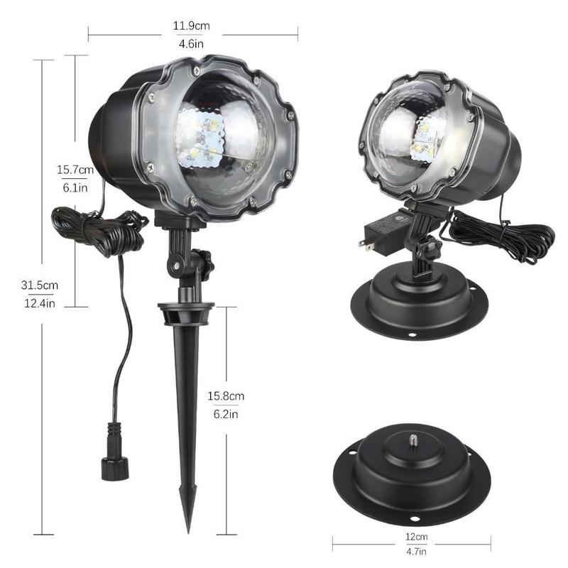 LED Snowfall Christmas Projector Light illuminating outdoor space with dancing snowflakes