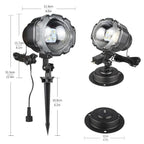 LED Snowfall Christmas Projector Light illuminating outdoor space with dancing snowflakes