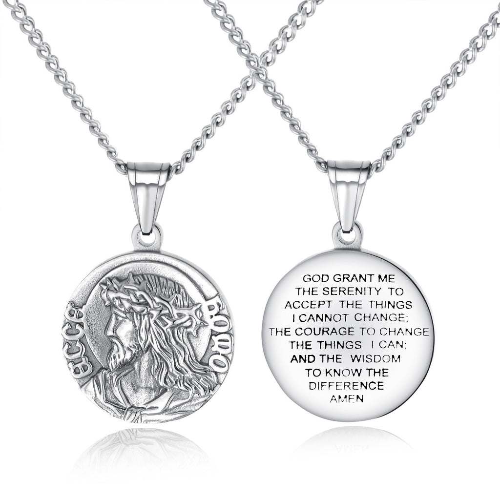 Titanium steel Jesus pendant necklace with extension chain detail