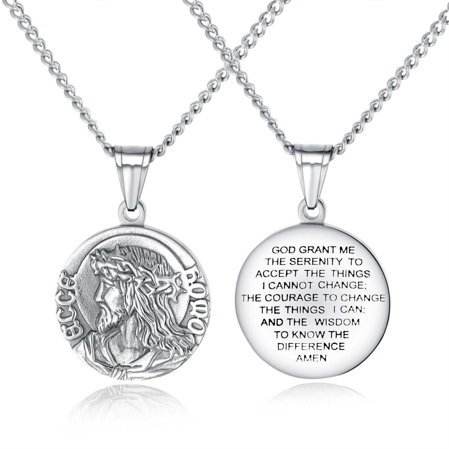 Titanium steel Jesus pendant necklace with extension chain detail
