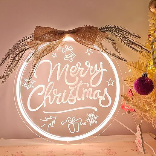 Festive neon sign adding Christmas glow to living room setting