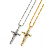 Titanium steel chain necklace with cross pendant detail