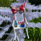 Set of three Heaven Chair ornaments in red, white and wood colors
