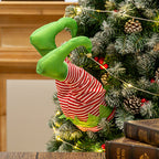 Close-up of Christmas leg decoration with cloth texture and plastic construction details