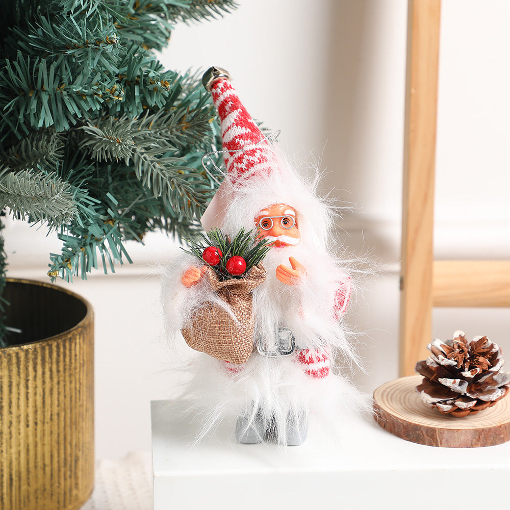 Cartoon Santa doll in red plaid pattern for holiday display