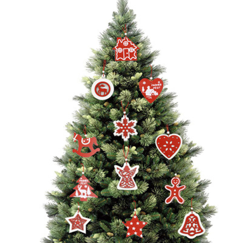 Wooden Christmas tree pendant hung with rustic twine against festive holiday backdrop